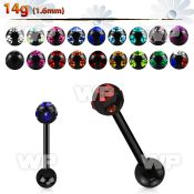 4426z black surgical steel tongue bar 1 6mm 6mm multi jewel tongue piercing