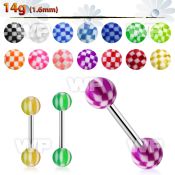 446x2 surgical steel tongue bar 1 6mm 6mm acrylic checker ball tongue piercing