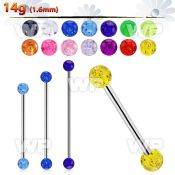 448irs surgical steel industrial barbell 1 6mm 5mm acrylic glit 