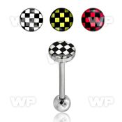 44d6xw surgical steel tongue bar 1 6mm flat topchecker logo len nipple piercing