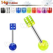 44hq18 surgical steel tongue bar 1 6mm 5mm acrylic uv dice leng tongue piercing