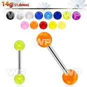 44hqs 316l steel tongue bar 1 6mm 5mm acrylic uv balls length tongue piercing