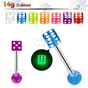44ib18 surgical steel tongue bar 1 6mm top 5mm acrylic glow in nipple piercing
