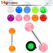 44ib surgical steel tongue bar 1 6mm 6mm glow in the dark bal nipple piercing