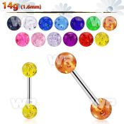 44ir surgical steel tongue bar 1 6mm 6mm acrylic glitter ball nipple piercing