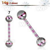 44ira4 ion plated surgical steel tongue bar 1 6mm stripes 6mm nipple piercing