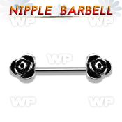 44ka53 surgical steel nipple barbell 1 6mm roses black accents nipple piercing