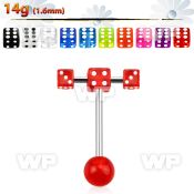 44q13mu surgical steel tongue bar 1 6mm top 5mm acrylic uv dice tongue piercing