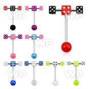 44q13muk surgical steel tongue bar 1 6mm top 5mm acrylic uv dice tongue piercing