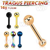 44warzl ion plated surgical steel tragus barbell 1 2mm top 4mm helix piercing