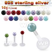 48b4ma bio flex labret 1 2mm silver top3mm faux pearl ball belly piercing