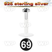 48bik0 bio flex labret 1 2mm 3mm flat push in silver 925 topwhi lower lip piercing