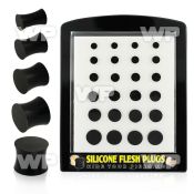 4a38miz display of 24 pieces of assorted size black silicon plug ear lobe piercing