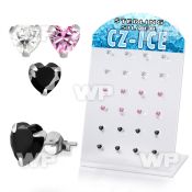 4a3gxz7 silver ear studs heart various colors cz 12