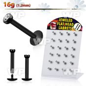 4ab426 display w black ion plated 316 steel labrets 1 2mm clear lower lip piercing