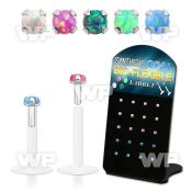 4ab480t display w 24 pcs of clear bio flex labret studs w 1 5mm lower lip piercing