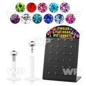 4ab48j display w bio flex labrets 1 2mm push in 2 5mm flat crys lower lip piercing