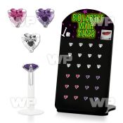 4ab48l display w bio flex labrets 1 2mm 3mm prong set heart sha lower lip piercing
