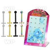 4ab4k display w assorted 316l steel ion plated 316l steel lab lower lip piercing