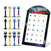 4ab4r board w assorted 316l steel ion plated 316l steel labre lower lip piercing