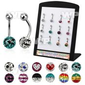 4aj8fkt display 12 pieces of steel belly ring w 8mm multi crystal belly piercing