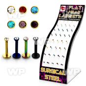4ajb4ek display w of ion plated 316l steel internal threading lab lower lip piercing