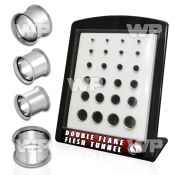 4ami0 display w surgical steel double flared flesh tunnel plugs ear lobe piercing