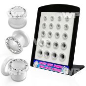 4ami9z display w acrylic flesh tunnels crystal studded rim size ear lobe piercing