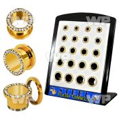 4amie0t6 display w gold ion plated surgical steel flesh tunnel cle ear lobe piercing