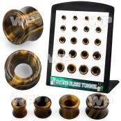 4amie9p display w double flared tiger eye stone flesh tunnels siz ear lobe piercing