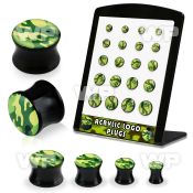 4amiee9 display w double flared logo plug green camouflage patter ear lobe piercing
