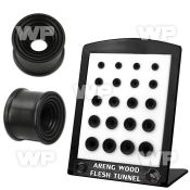 4amieep display w black black areng wood double flared flesh tunn ear lobe piercing