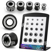 4amiel9 displays 20 pcs of black areng wood double flare flesh ear lobe piercing