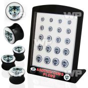 4amieps display w black acrylic double flare saddle plugs fierce ear lobe piercing