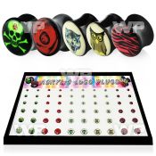 4amiesl display w black acrylic screw fit solid double flared ear lobe piercing