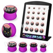 4amieys display w purple acrylic double flare saddle plug black ear lobe piercing