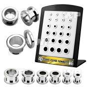 4amis display w surgical steel scew fit flesh tunnels size 4mm ear lobe piercing