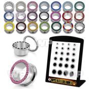 4amite display w surgical steel flesh tunnels crystal studded ear lobe piercing