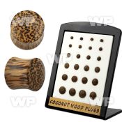 4amo4 display w of coconut wood double flared plugs size3mm 12m ear lobe piercing