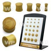 4amoc display w double flare jack fruit wood plugs size 3mm to ear lobe piercing