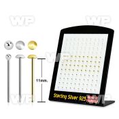 4anjfe display board of 120 pcs of silver 925 un bent nose stud belly piercing