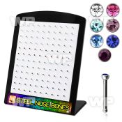 4au43kpj board w 316l steel nose bone 0 8mm 2mm round crystal top nose piercing