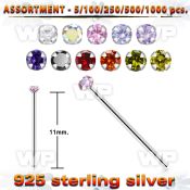 4b20se silver 925 un bent nose stud 1 5mm round prong set cz sto belly piercing