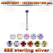 4b20sk silver 925 nose bone 2mm round prong set cz stone cz nose piercing
