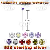 4b20sz silver 925 un bent nose stud 2mm round prong set cz stone belly piercing