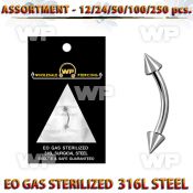 4b20y9 316l steel micro banana w 3mm cones length 5 16 to 1 2 eyebrow piercing
