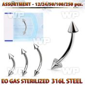 4b20y9 316l steel micro banana w 3mm cones length 5 16 to 1 2 eyebrow piercing