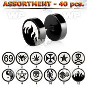 4b20z0 assorted black ion plated surgical steel logo fakes plugs belly piercing