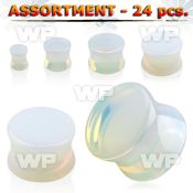 4b2klk of real moon stone double flare plugs ear lobe piercing