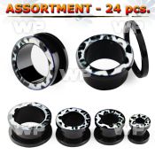4b2kzt of black acrylic flesh tunnel plug snow leopard logo ear lobe piercing